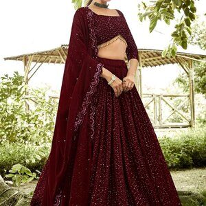 Maroon Lehenga skirt and top